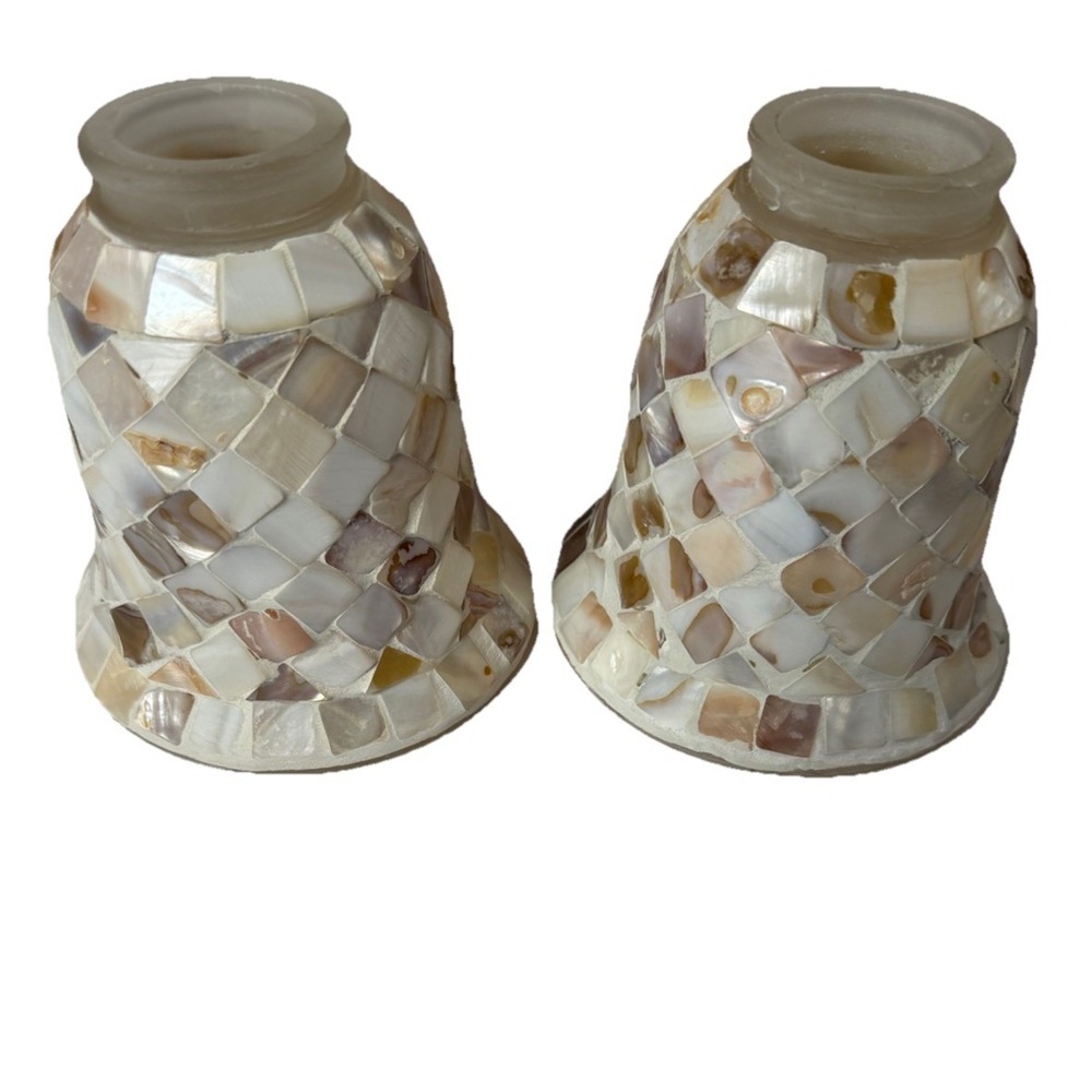 Vintage Style Mother of Pearl Mosaic Bell Lamp Shades Set of‎ 2 Shell Tile